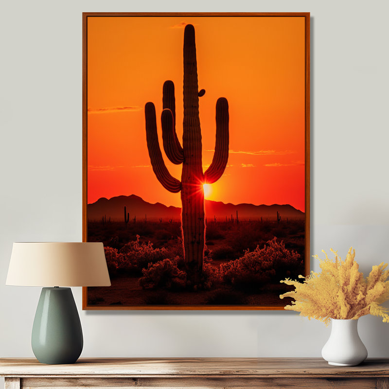 Lochview, orange, noir, cactus, désert, coucher de soleil, Saguaro - Cactus, art mural, H 44 po x l 34 po x P 1,5 po
