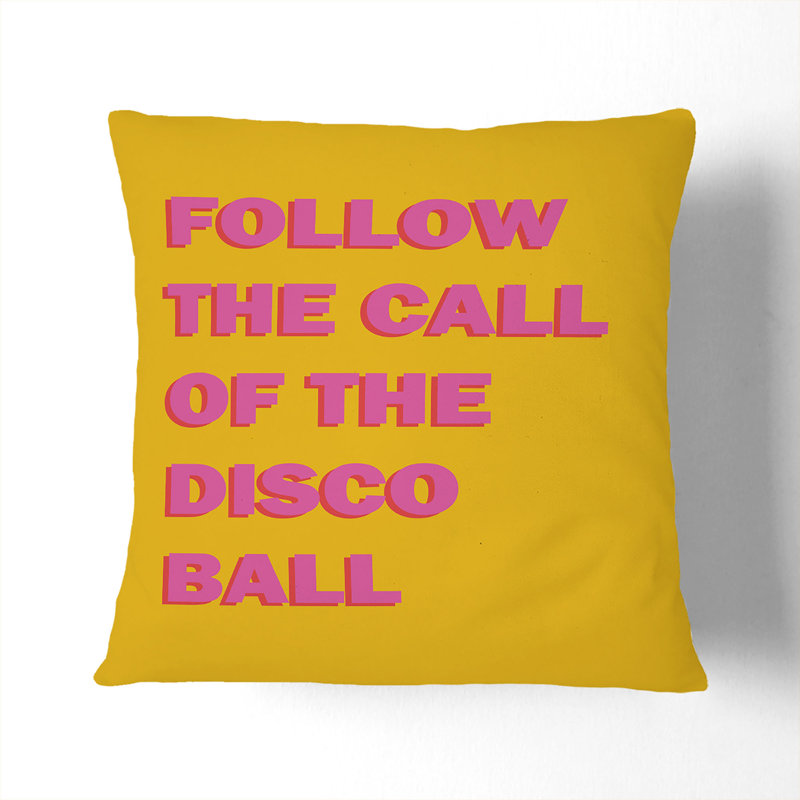Follow The Call Of The Disco Ball Square Throw Cushion, 40cm H x 40cm W x 15cm D, White