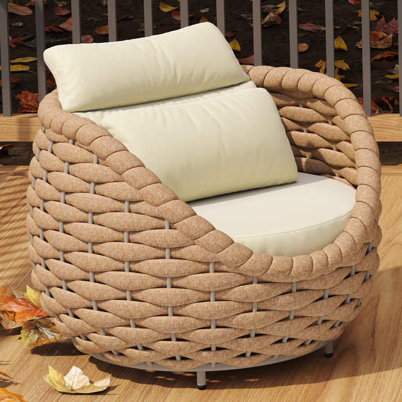 Chaise de patio avec coussins Jio, Crème, Brun