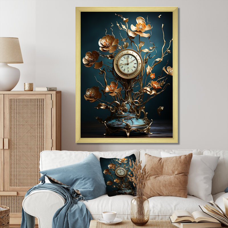 Fantastique jardin d'horlogerie sur toile, Encadrement doré, H 32 po x l 24 po x P 1 po
