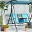 Blue 2-Person Porch Swing with Adjustable Canopy, Storage Table & Cup Holders