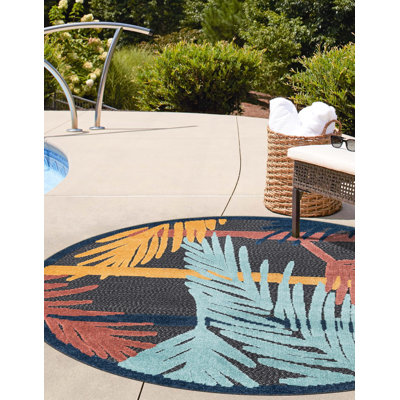 Tapis d'intérieur / extérieur en polypropylène tissé à la machine à motif floral bleu / rouge / orange Parley