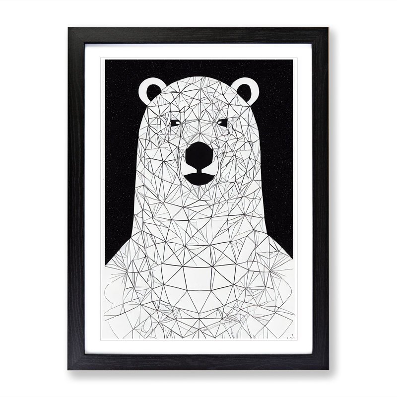 FRM-V0523-1890X Polar Bear Illustration - Picture Frame Print, Black, 64cm H x 46cm W x 2cm D