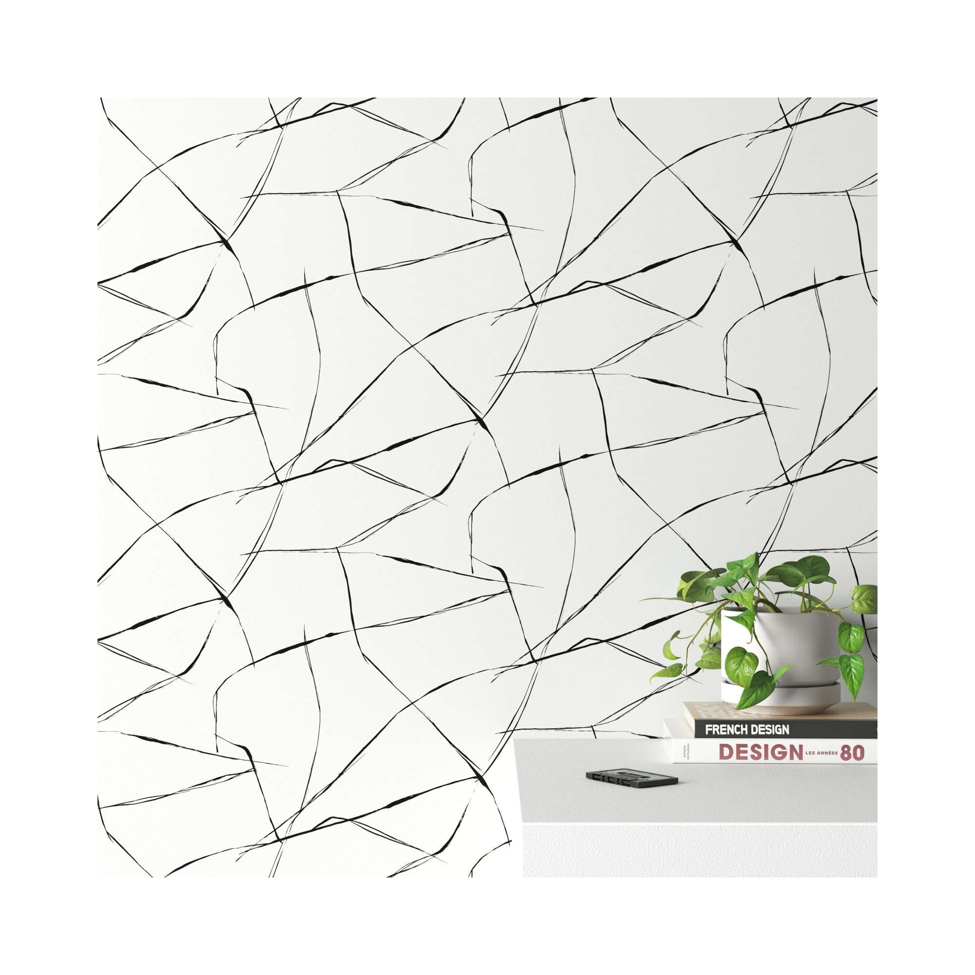 Niseko Modern Abstract Wallpaper, Metallic Ebony