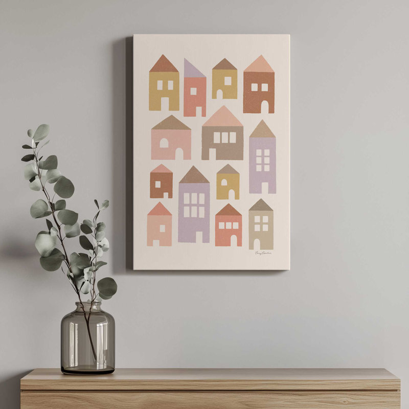 Impression sur toile, "Happy maisons Earth Tones" par Carey Copeland, H 16 po x l 12 po, Toile tendue, Ne s’applique pas