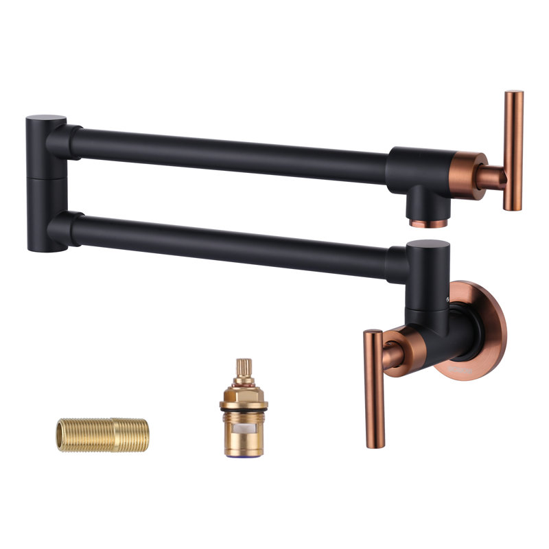 Commercial Wall Mount Brass Pot Filler Faucet with Double Joint Swing Arms, Black/Rose Gold