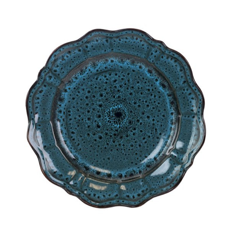 Lavish Blue Ceramic Round Dinnerware Set, Service for 4