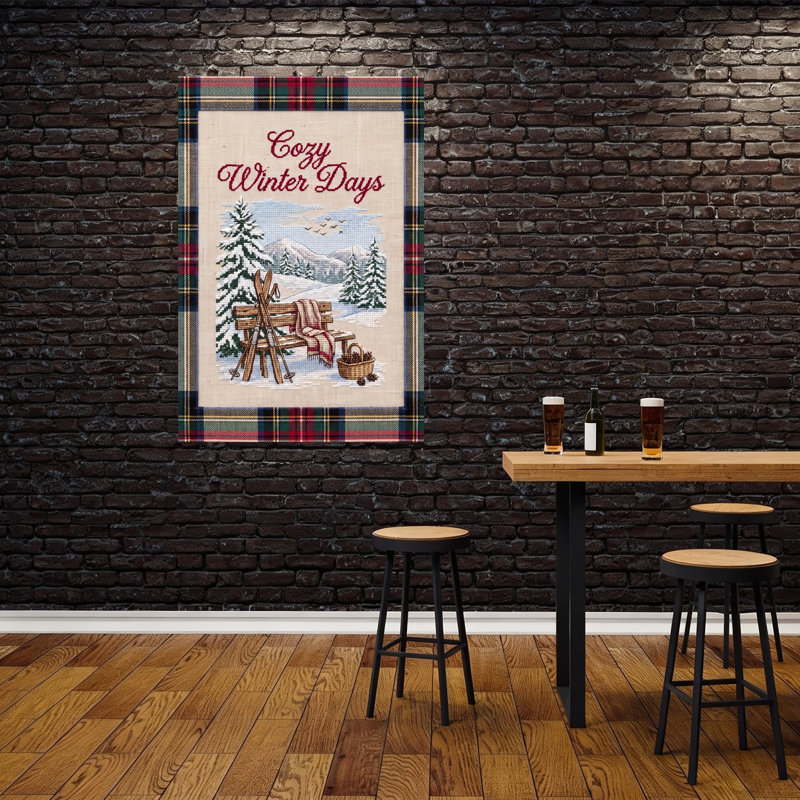 Cozy Winter Mountain Scene Rustic Abstract Contemporary Pine Tree Bird Landscape Nature Wall Art Print by Andreas Magnusson - Wrapped Canvas Print