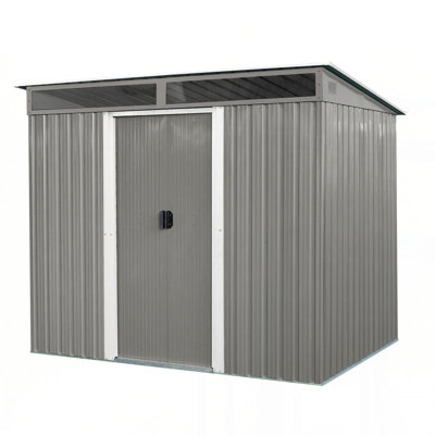 8ft x 6ft Outdoor Metal Storage with Lockable Sliding Doors and Transparent plate for Garden, Lawn