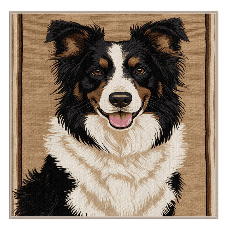 Washable Border Collie Dogs Area Rug, Square 3'
