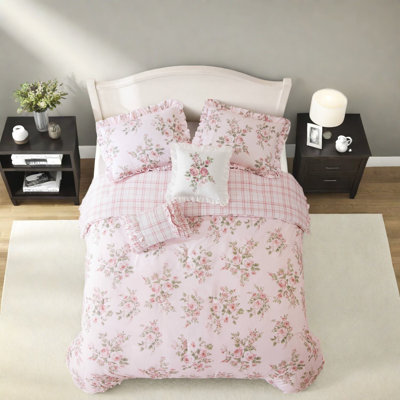 Ensembles de literie à fleurs roses, couette en microfibre pour lit double et queen, style chalet