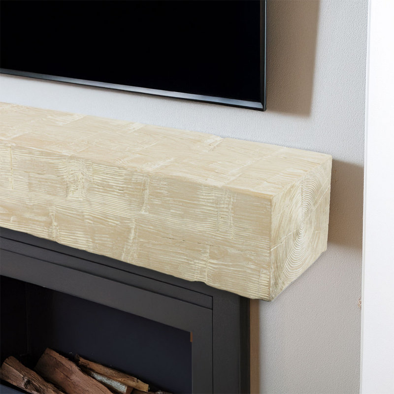 Reclaimed Axed Cut Heritage Timber Faux Wood Fireplace Mantel, 5.5" H x 72" W x 7.5" D, Vanilla Chai