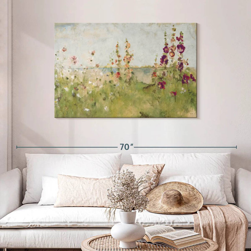 Alvord Hollyhocks By The Sea, 30" H x 45" W