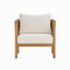 Ensemble de 2 fauteuils club d'extérieur avec structure en bois d'acacia d'aspect teck, panneaux de corde beige et coussins crème