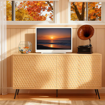 63" Brown Sideboard Spacious Storage Cabinet with Adjustable Shelves and Wire Holes, for Entryway Dining Room or Living Room