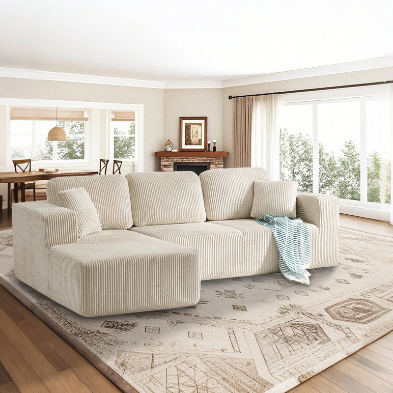 Canapé modulaire Boneless, Velours côtelé beige, Face à la gauche