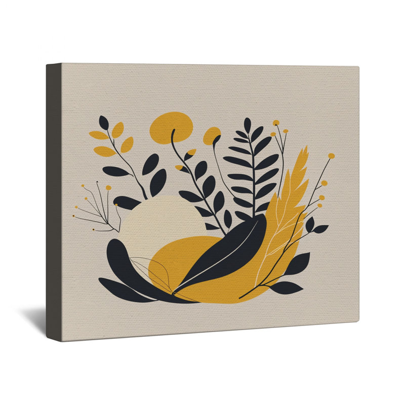 Toile abstraite avec feuilles abstraites - Décoration murale nature en plusieurs tailles, 16 x 16 pouces