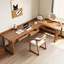 Bureau moderne en L en bois massif avec tiroirs-378592095