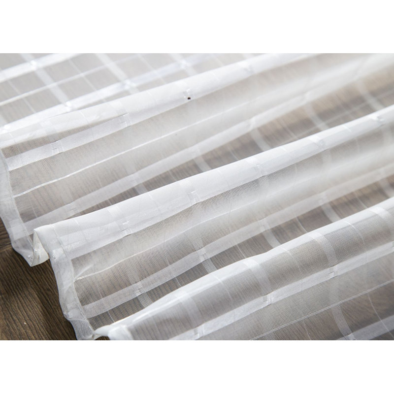 Jardine Plaid Stripe Sheer Window Curtain Panel, Beige