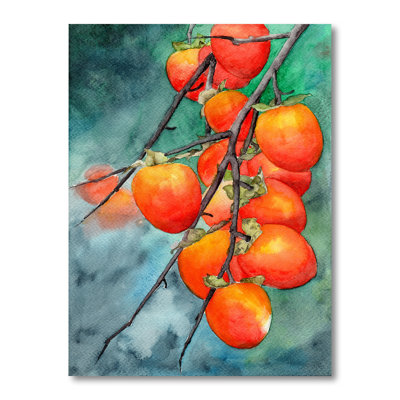 Ripe Persimmons on Branches on Green - peinture sur toile