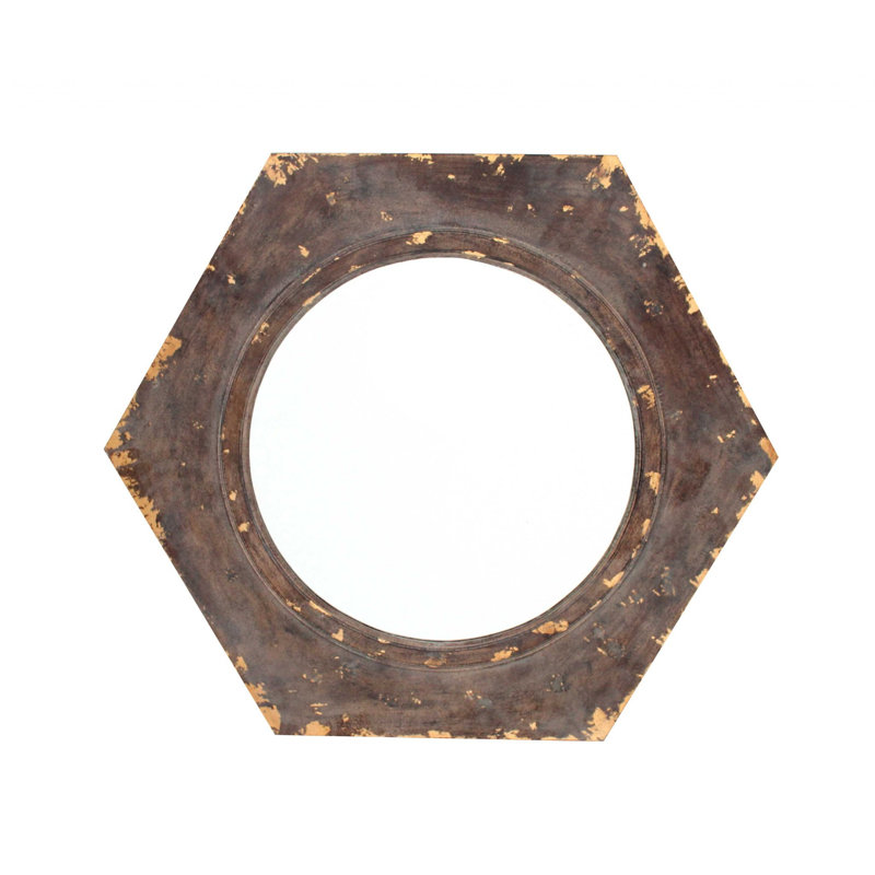 24" Distressed Hexagon Accent Mirror Wall Mounted With Frame