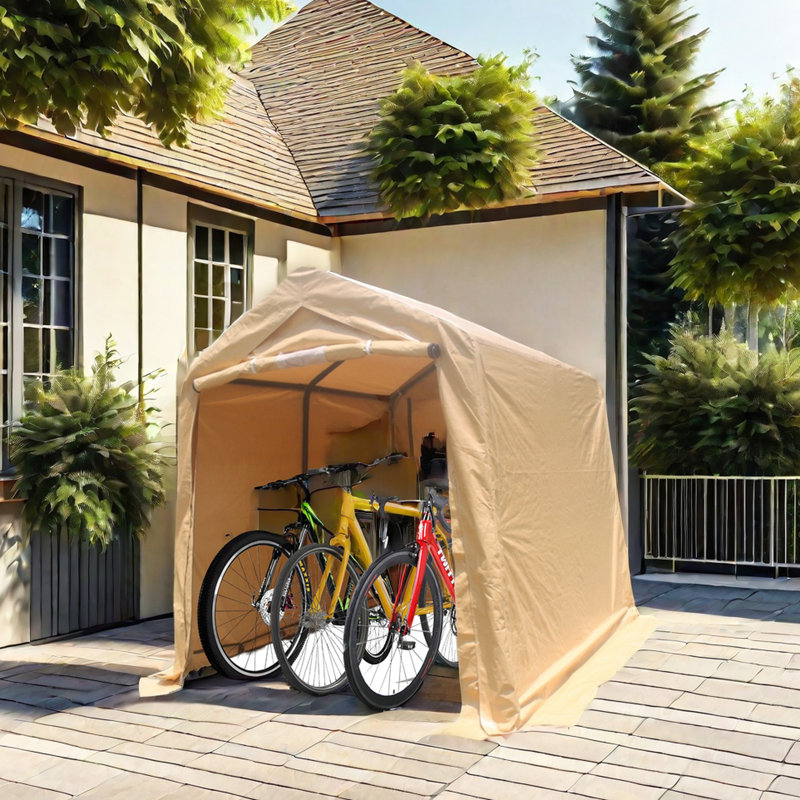 7X8 Ft Outdoor Garage Kit For Bike - , Waterproof, , Snow With Button Connection Design Heavy Duty Storage Tent , Snow, Reinforced Ground Tube And Pegs Wind Ropes