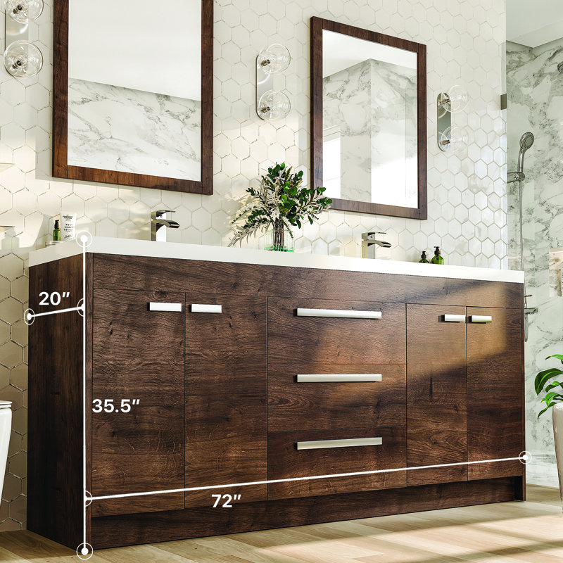 Wauconda 72.6" W x 19.62" D x 36" H Double Bathroom Vanity, Rosewood, 72"