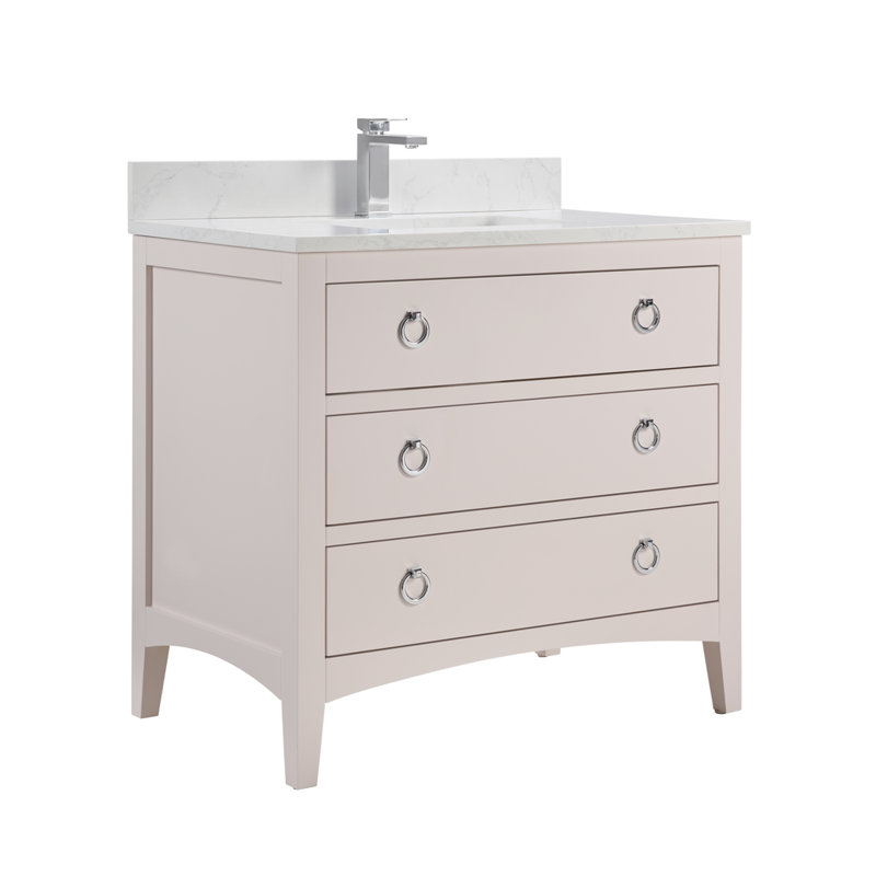 42" Solid Wood Sink Vanity With 1' Top, Polished Chrome, Dreamy White, 36"