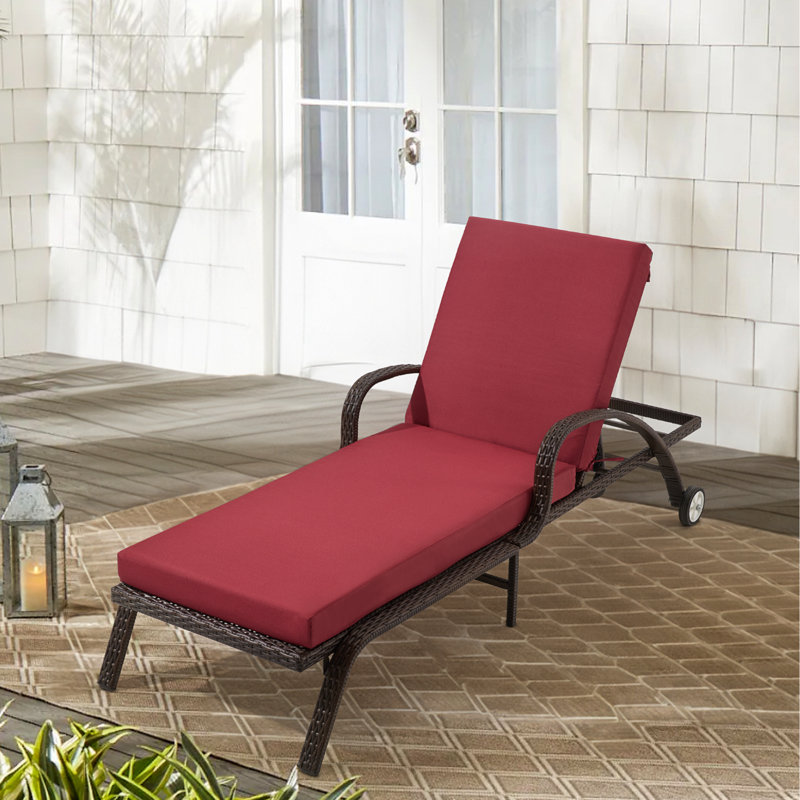 Outdoor Chaise Lounge Chair Cushion, Burgundy Polyester, 1