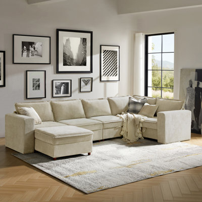 Bessette 136" 6-Piece Modern Chenille Storage Sectional Sofa Removable Cover
