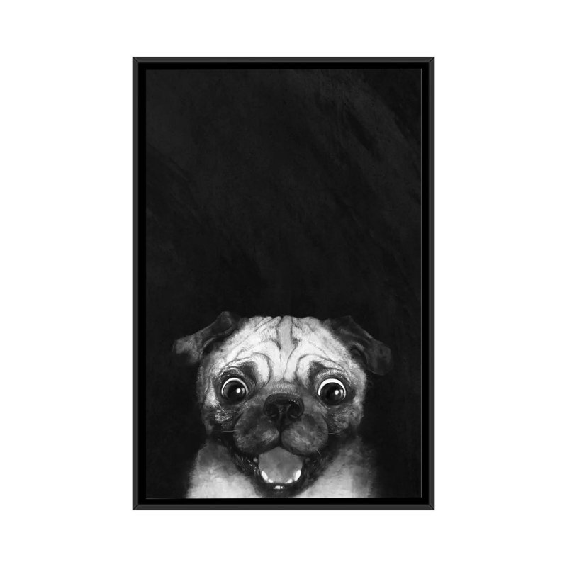 «Snuggle Pug» par Laura Gravers - impression sur toile tendue, H 26 po x l 18 po x P 1,5 po, Toile encadrée noire