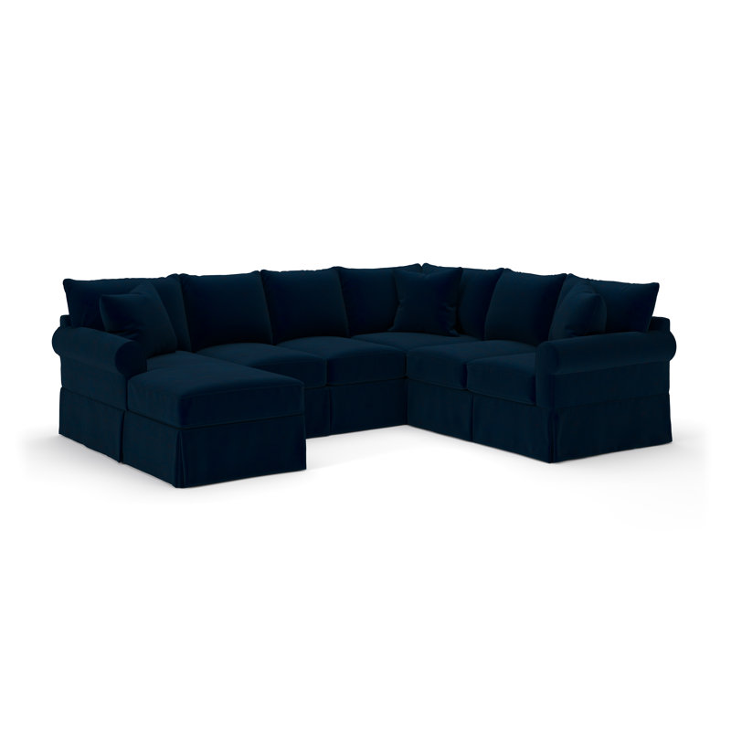 Canapé modulaire de trois articles avec housse Amari, Orienté vers la gauche, Velours performance bleu encre Bella