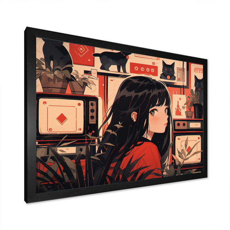 Personnage féminin d'anime III sur toile, H 24 po x l 32 po x P 1 po, Cadre photo noir
