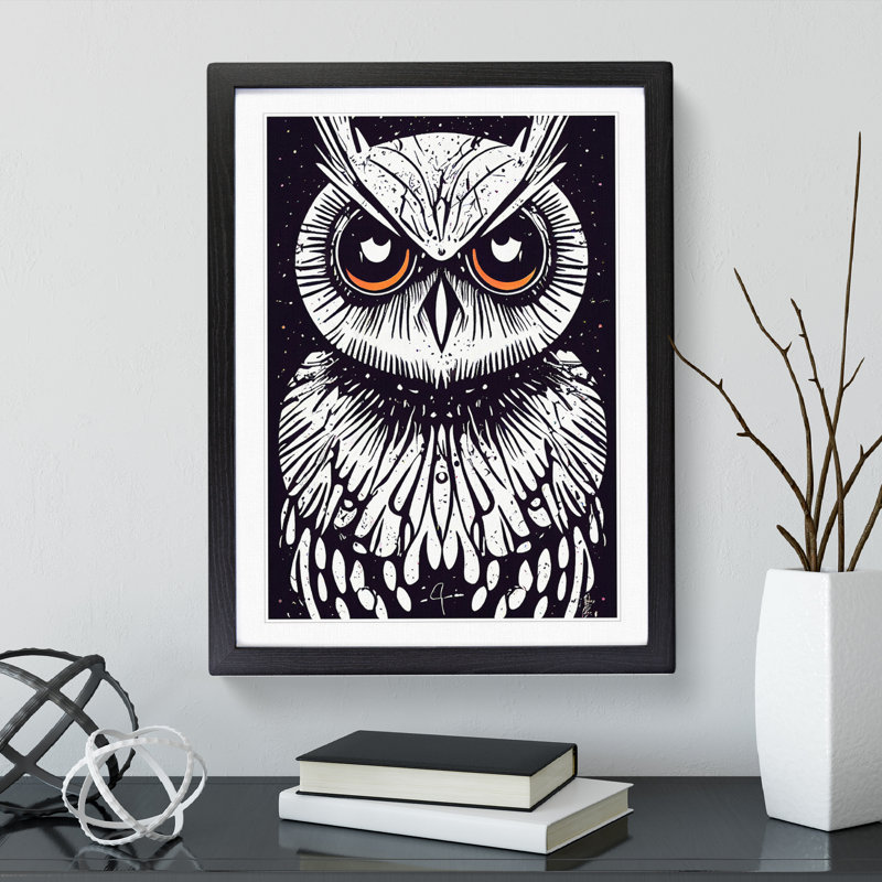 Owl Graffiti Art - Framed Print, Black, 64cm H x 46cm W x 2cm D