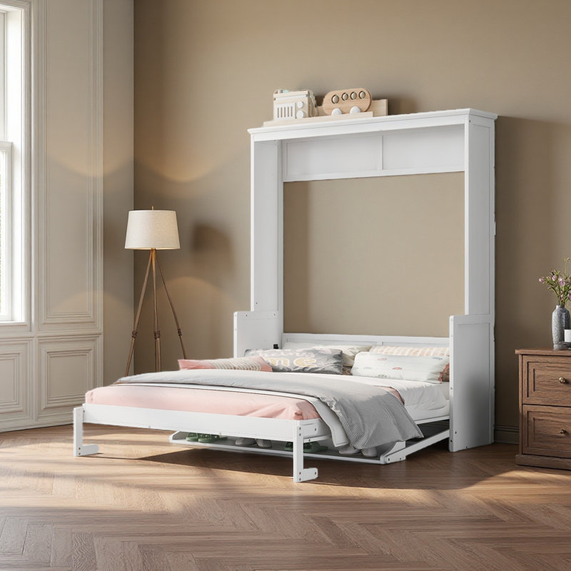 Grand lit escamotable avec tablette, Blanc