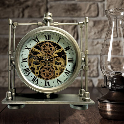 THE GEARS CLOCK Wall Clock with Real Moving Gears LU-LI_ 13 in "TROISVIERGES" SILVER-ANTIQUE