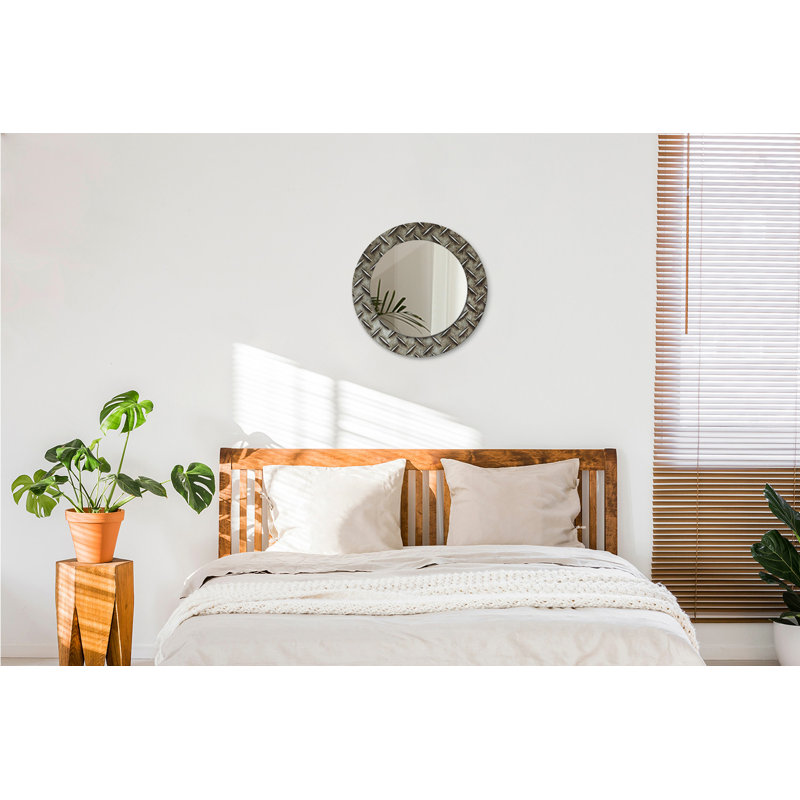 Huldar Glass Flat Wall Mirror, Silver Steel Texture, 50cm H x 50cm W