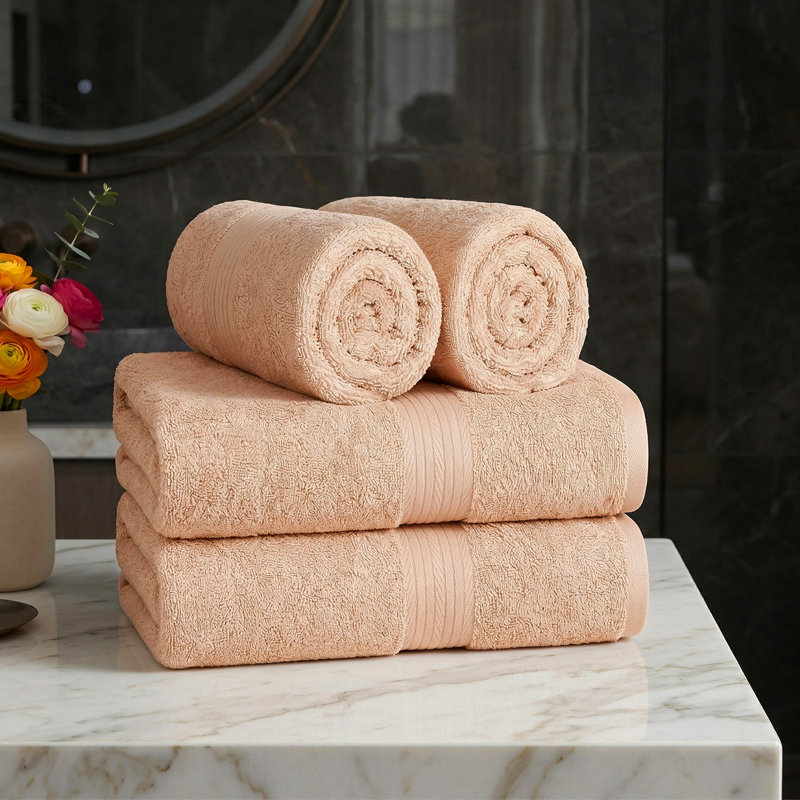 Absorbent and Quick Dry 4 Piece 100% Cotton Hand Towel Set, Beige