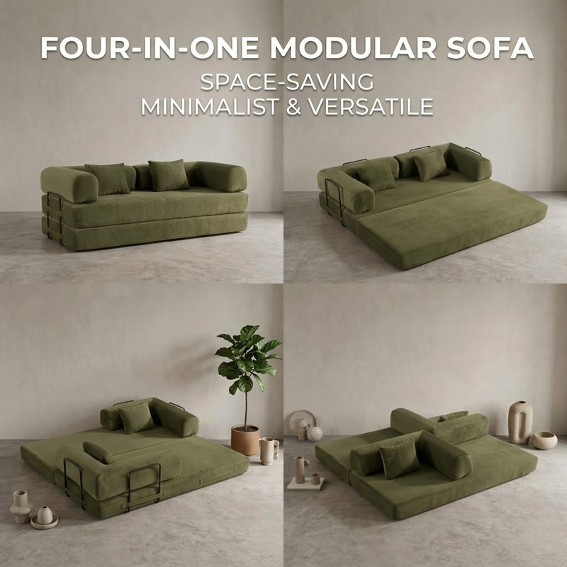 Boneless Modular Compression Sleeper Sofa, Green