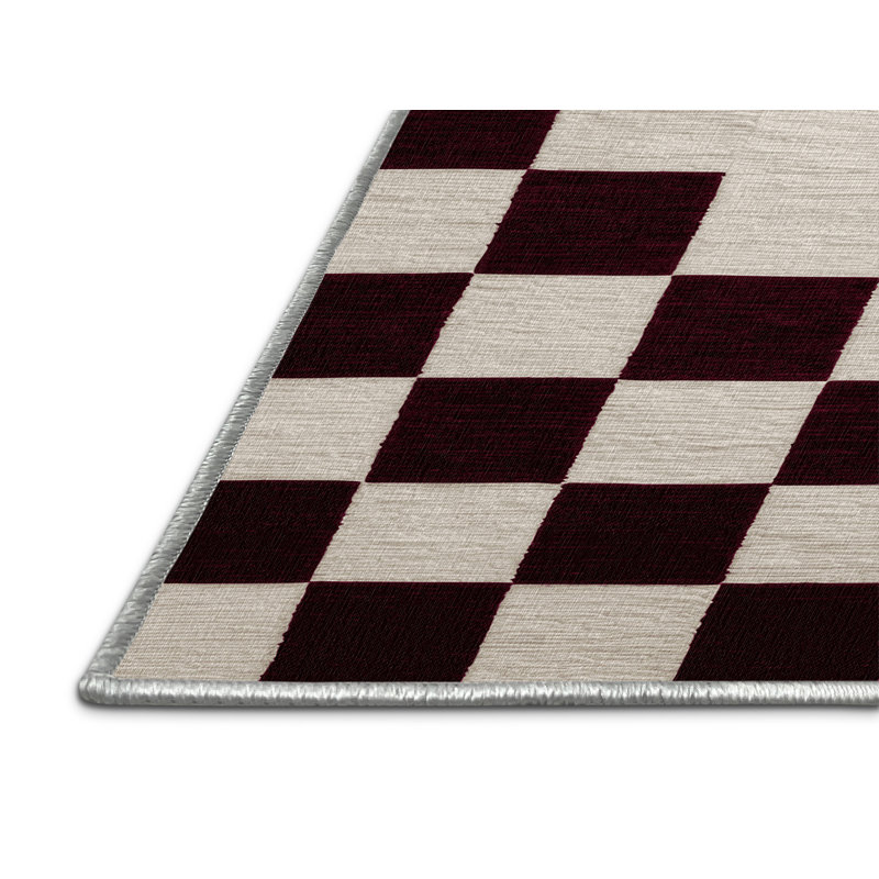 Tapis beige à carreaux lavable à la machine, Carré 8 pi