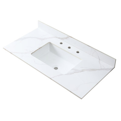 43X22 Sintered Stone Bathroom Vanity Top With 3 Faucet Holes And Ceramic Sink In Gold- Color Elegant 43X22inch Lavatory