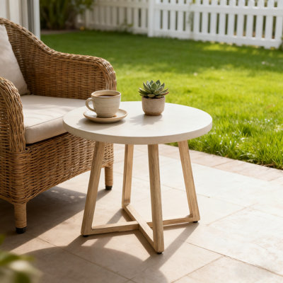  23.5" Round Patio Side Table With Aluminum-honeycomb Composite Concrete Tabletop