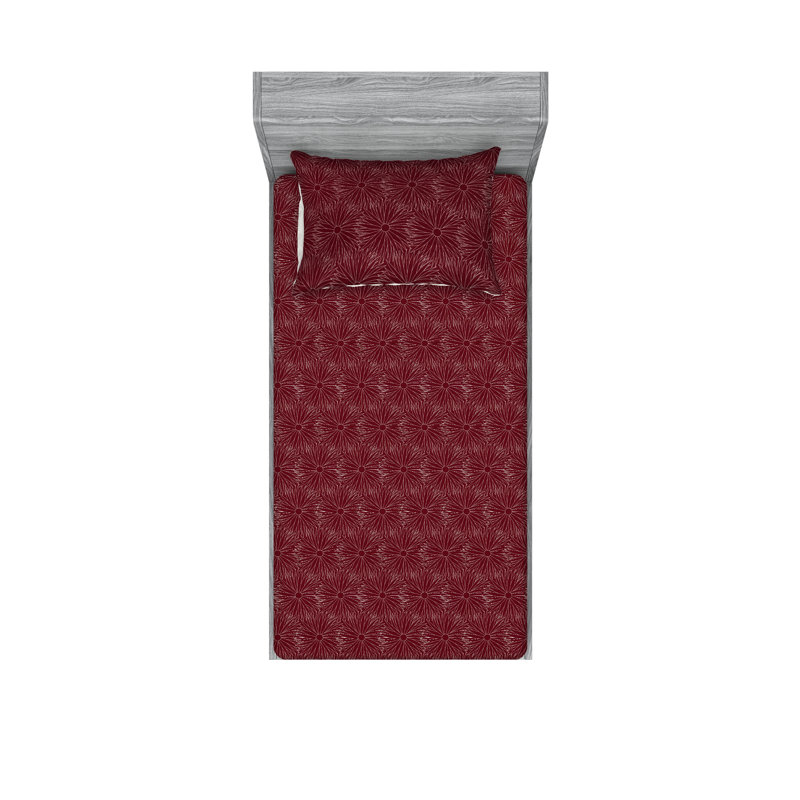 Ambesonne Fitted Sheet & Shams, Maroon/Soft Pink Flower, Twin XL Sheet Set with 1 Pillowcase