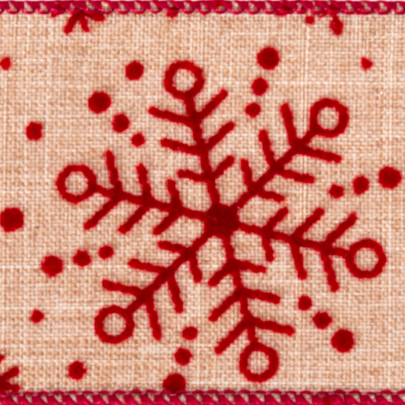Ruban de flocon de neige crème et rouge 2,5 po x 10 verges Vickerman