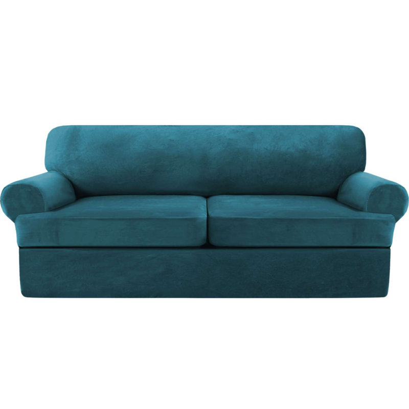 Velvet Stretch 3 Piece T Cushion Sofa Slipcovers for 2 Couch Covers with 2 Individual T Cushion Covers Machine Washable