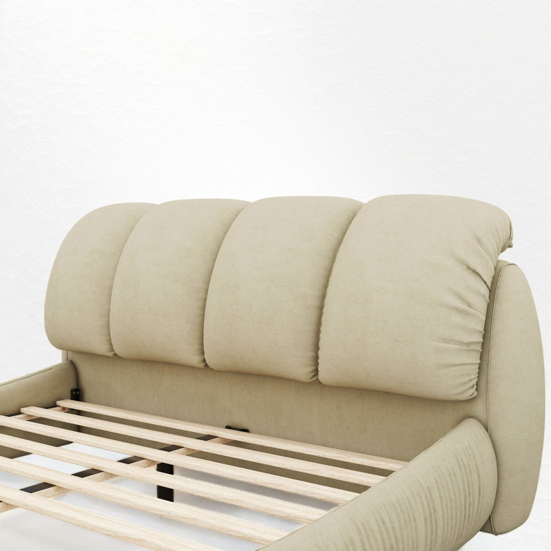 Amza Luxury Upholstered Bed With Thick Headboard, Vegan Leather Bed with Oversized Padded Backrest, King, Stone Gray