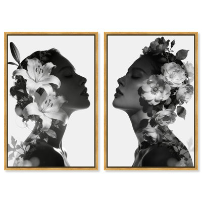 Nocturne Bloom Set Floral & Botanical Canvas Print by Oliver Gal, Black Frame, 10 x 15