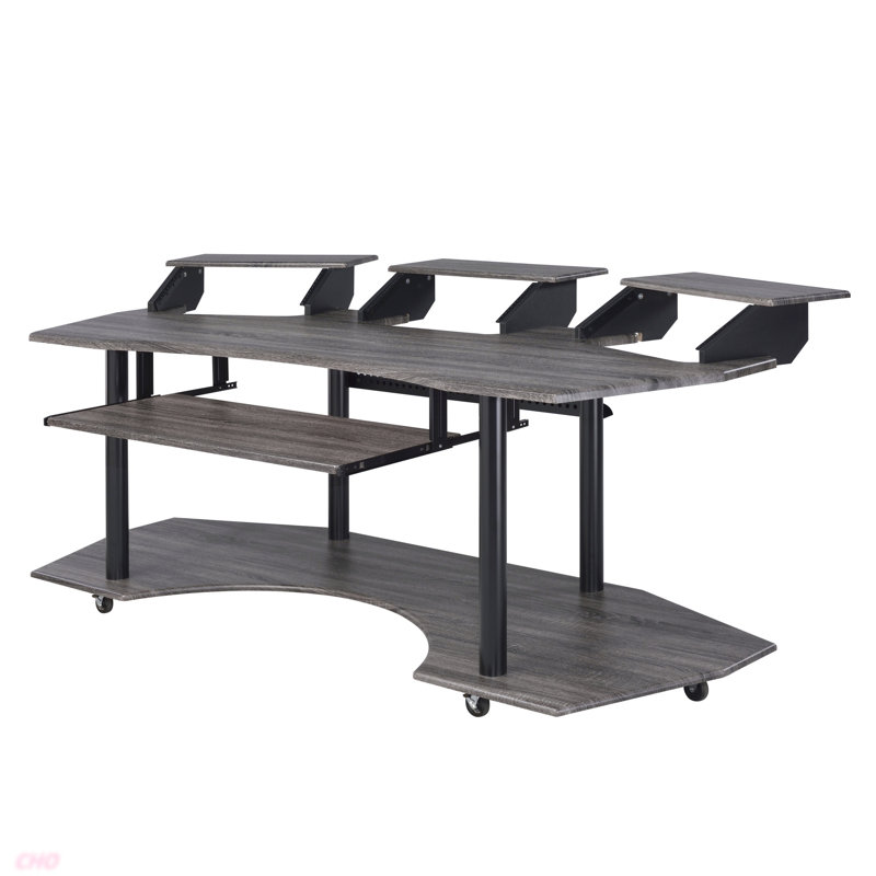 83" Eleazar Oak Finish Music Recording Studio Desk, Dark Oak/Black