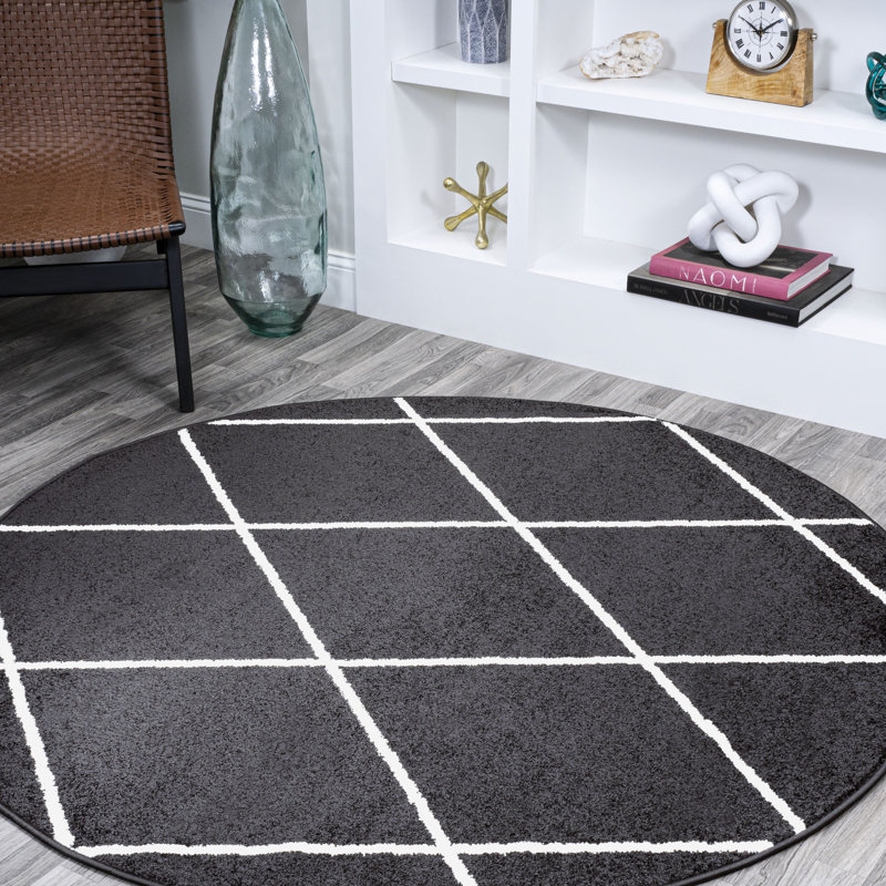 Tapis noir / blanc Birute, Rond 5 pi 3 po