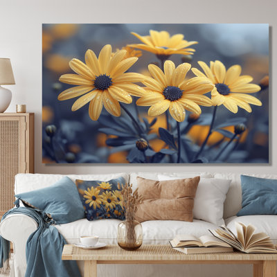 Monochromes jaunes et noirs, fleurs de la forêt II - marguerites, impression d'art mural